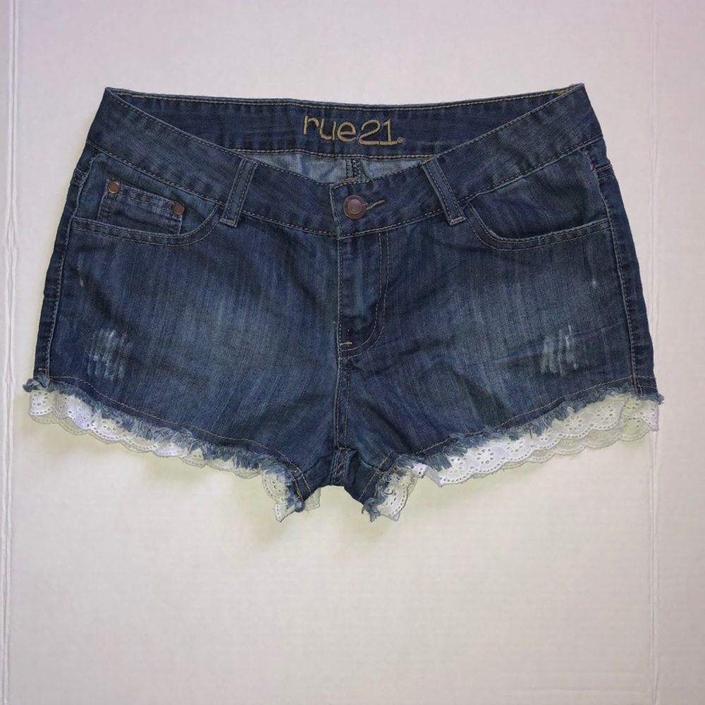 Lace trimmed shorts.